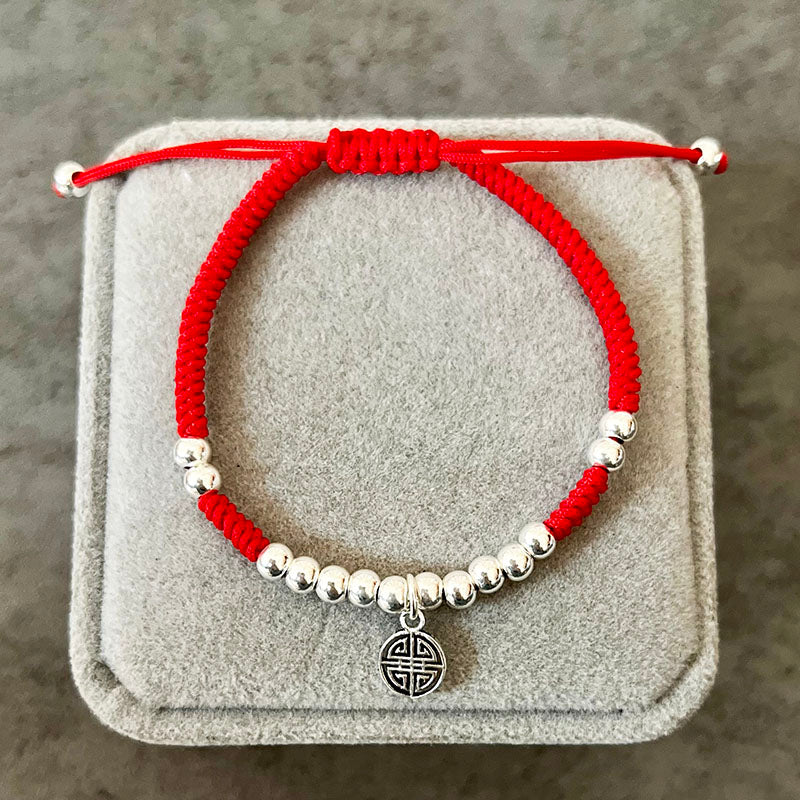 Red Rope & Silver Lucky Lu Symbol Bracelet zenheavens