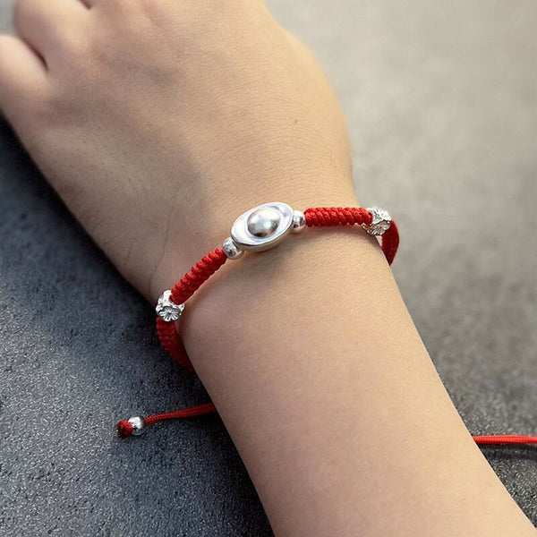 Red Rope & Sterling Silver Ingot Bracelet