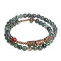 Moss Agate & African Grass Jade  Hammered Copper Multi Wrap CLEANSING Bracelet