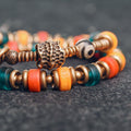 Hand made Murano Glass Chakra Beads, Hand Beaten Copper & Tibetan Dzi Bead  Bracelet