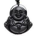 Natural Obsidian Laughing Buddha Pendant Necklace