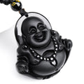 Natural Obsidian Laughing Buddha Pendant Necklace