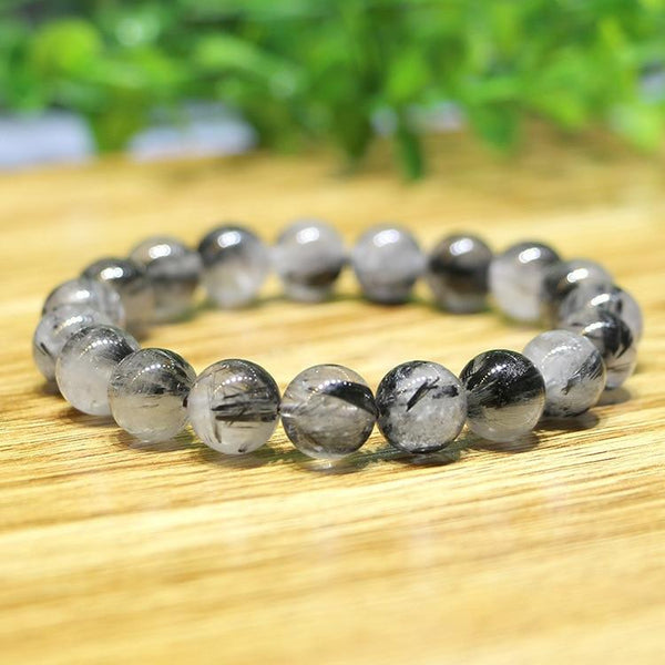 Natural Black Tourmalinated Quartz BYE BYE BAD VIBES Bracelet