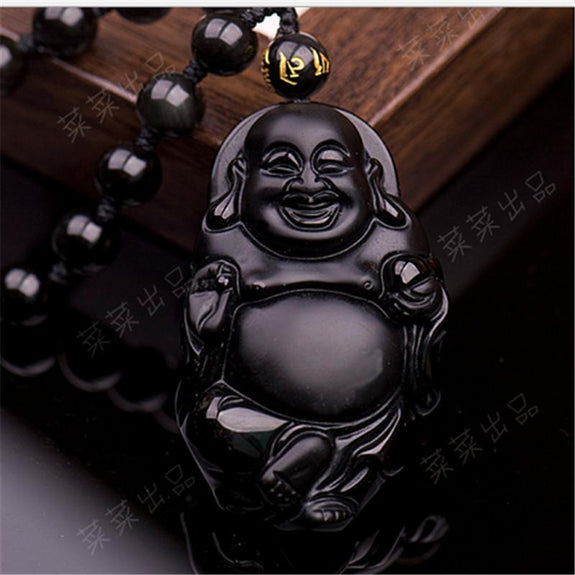 Natural ice kind of ObsidianHappy Laughing Maitreya Buddha Sack Monk  necklace pendant : : Clothing, Shoes & Accessories