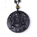 Natural Carved Black Obsidian Ganesha Pendant Necklace