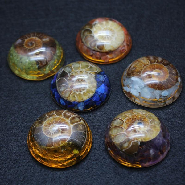 Handmade Ammonite & Natural Stone Half Sphere 'CONTEMPLATION' ORGONITE