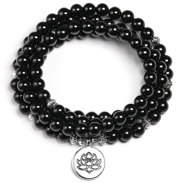 Premium AAA  Black 6mm Tourmaline Mala Bracelet-Choose your charm!