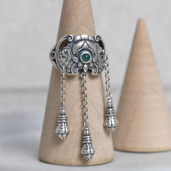 THAI SILVER Natural Hetian Jade Tassel Ring