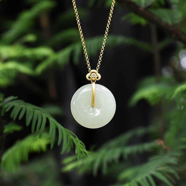 THAI SILVER Simple Hetian Jade Circle 'ETERNITY' Necklace