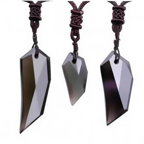 Natural Ice Obsidian Wolf Tooth Amulet Necklace For Men & Women