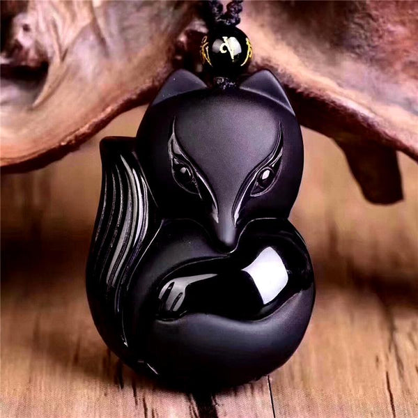 Natural Black Obsidian 'THE FOX' Responsiveness Pendant Necklace