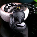 Natural Black Obsidian 'THE FOX' Responsiveness Pendant Necklace