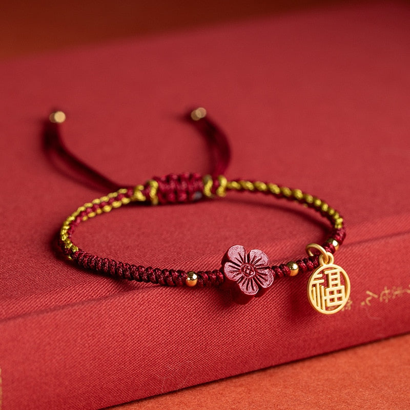 Cherry Blossom Cinnabar 'LU' Rope Bracelet zenheavens
