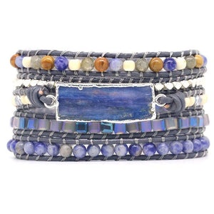 Natural BLUE TOPAZ  & Labradorite /Stone  Leather Wrap HONESTY Bracelet