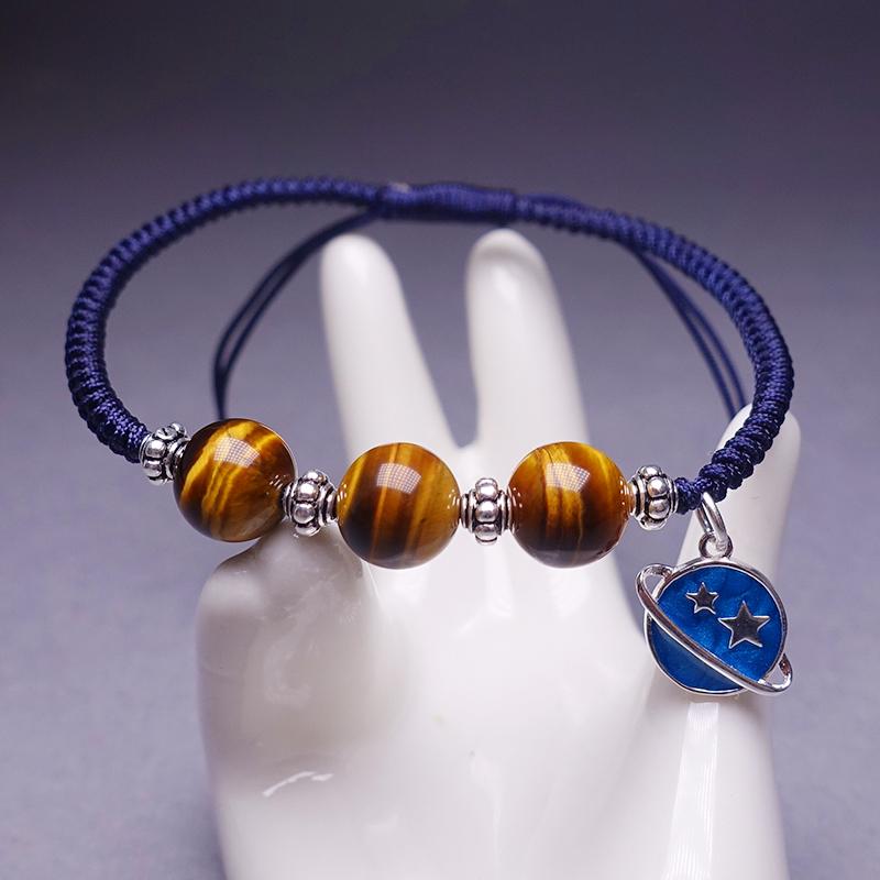 Blue Macrame Cuff Bracelet With Tiger Eye Macrame Bracelet 