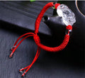 Hand Carved Clear Quartz FENG SHUI PIXIU 'AMPLIFIED PROSPERITY' Red Rope Bracelet