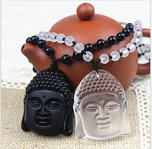 2pc/set -Natural Obsidian & Natural Quartz Crystal Buddha Sakyamuni Pendants