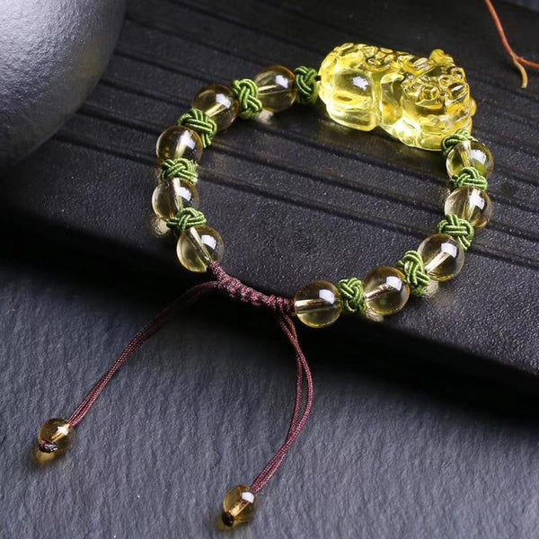 Natural Citrine Stone Lucky Pixiu LUCK & WEALTH Bracelet