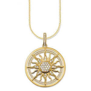 Silver & Zirconia Golden Sun Pendant Necklace