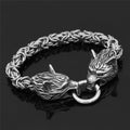 Stainless Steel Nordic DOUBLE WOLF Head ANIMAL SPIRIT King Chain Bracelet