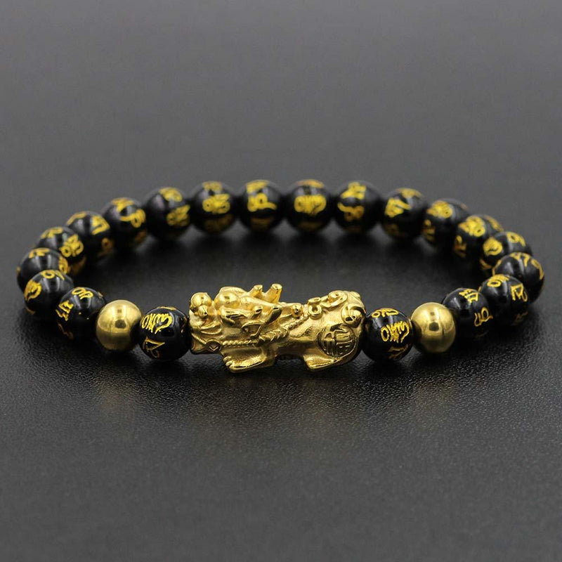 Buy GEMTUB Multicolor Gold Plated Feng Shui Obsidian Pixiu Om Mani Bracelet  Wealth Good Luck Dragon with 12 mm Beads Size for Unisex Adults Online at  Best Prices in India - JioMart.