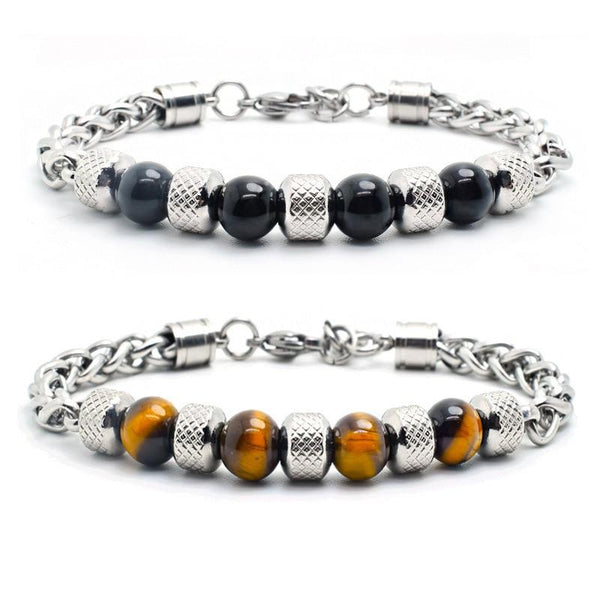 Natural Obsidian/ Tiger eye & Titanium Steel EXEC STYLED Bracelet