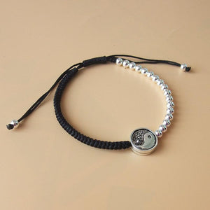 Sterling Silver Yin Yang Charm Black Rope BALANCE Bracelet