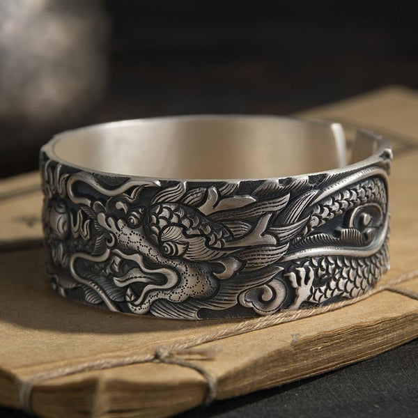 Ethnic Thai Silver Sentient 'Cloud Breather' Dragon Bangle