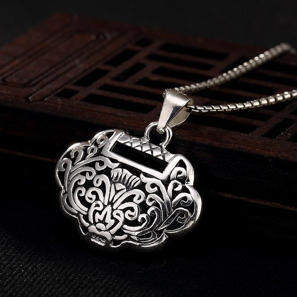 Ethnic Thai Silver Ruyi Soot Lock Necklace