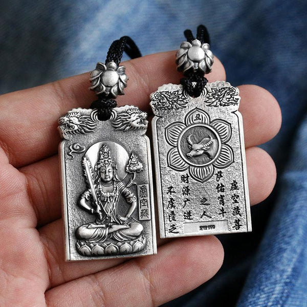 Ethnic Thai Silver Intricate Buddha & Animal Zodiac Pendant Necklace