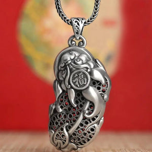 Ethnic Thai Silver Intricate PROSPERITY Pixiu Necklace