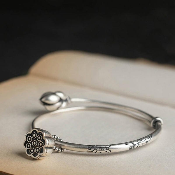 Ethnic Thai Silver Adjustable Lotus Root Bangle