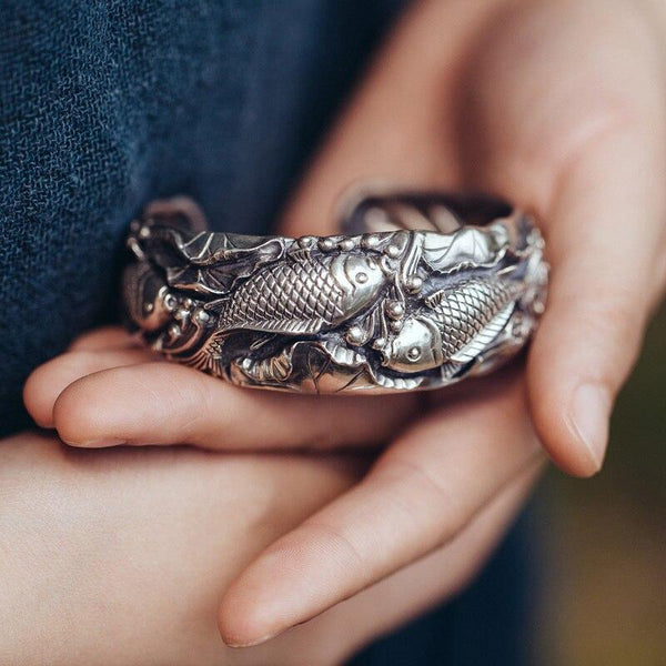 Ethnic Thai Silver Dynamic Koi Carp Bangle