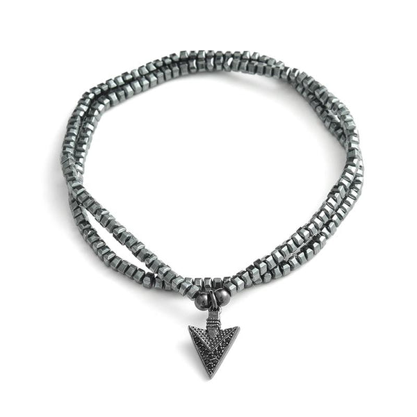 Men's 2 Layer  Hematite Beads with Arrowhead ALERTNESS  Bracelet/ Necklace