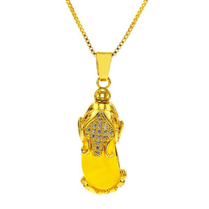 18k Gold Plated ATTRACT ABUNDANCE PIXIU & Agate Stone Necklace