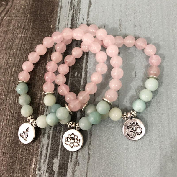 Rose Quartz & Amazonite EMOTIONAL HEALING Natural Stone Charm Bracelet