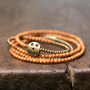 Ethnic Tibetan Olive Nut Wood Bead & Copper Accent ENERGY Bracelet
