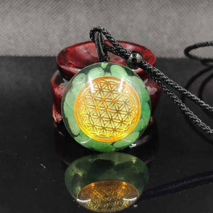 Handmade Green Aventurine Stone 'ATTRACT LUCK' Flower of Life ORGONITE Necklace