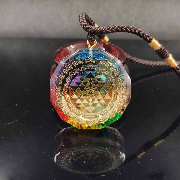 Handmade 7 Chakra Stone Sri Yantra 'ENERGY' ORGONITE Necklace