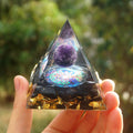 5-Handmade Obsidian & Amethyst Crystal Sphere 'PROTECTION' ORGONITE Pyramid