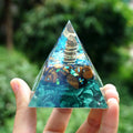 #229-Handmade Malachite, Tiger Eye & Chalcopyrite Crystal Point 'AWAKEN INNER SIGHT' ORGONITE Pyramid