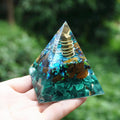 #229-Handmade Malachite, Tiger Eye & Chalcopyrite Crystal Point 'AWAKEN INNER SIGHT' ORGONITE Pyramid