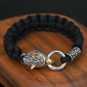 Stainless Steel Nordic Accent & WOLF Head 'INTUITION' Bracelet
