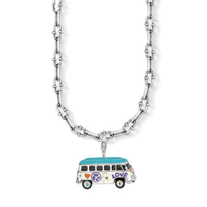 Silver & Zirconia Hippie Van 'FREE SPIRIT' Pendant Necklace