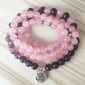 108 Bead Rose Quartz & Amethyst LOVE STONES Mala Charm Bracelet
