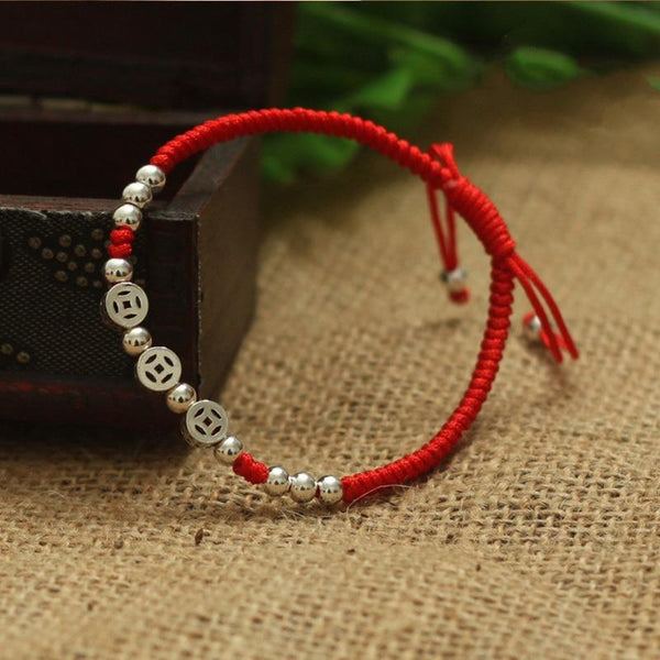 Sterling Silver Ancient Coins Attract ABUNDANCE Lucky Red Rope Bracelet