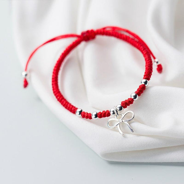 925 Sterling Silver CUTE  BOW  knot  Lucky Red Bracelet