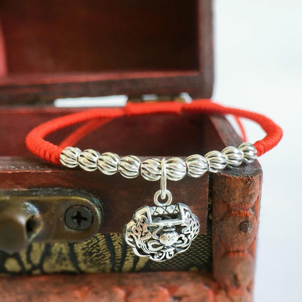 Sterling Silver Lock Charm- STAY SAFE Red Rope  Bracelet