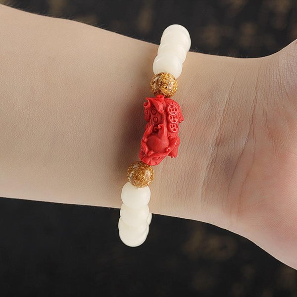 Cinnabar Pixiu &  White Bodhi Seed Bead PROSPERITY Bracelet