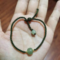 Lucky Jade with Woven 'No Adversity' Rope Bracelet